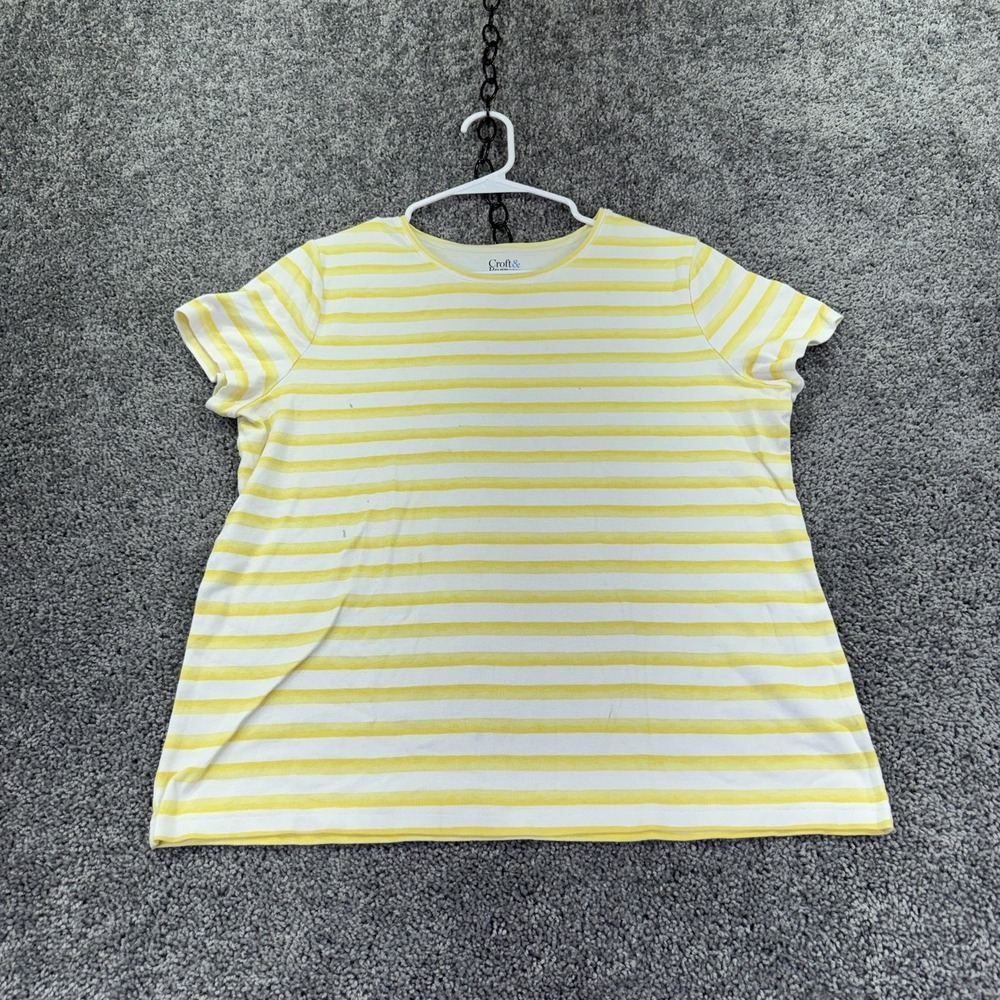 Croft & Barrow Shirt Womens L Yellow White Stripe Classic Tee Jersey Summer